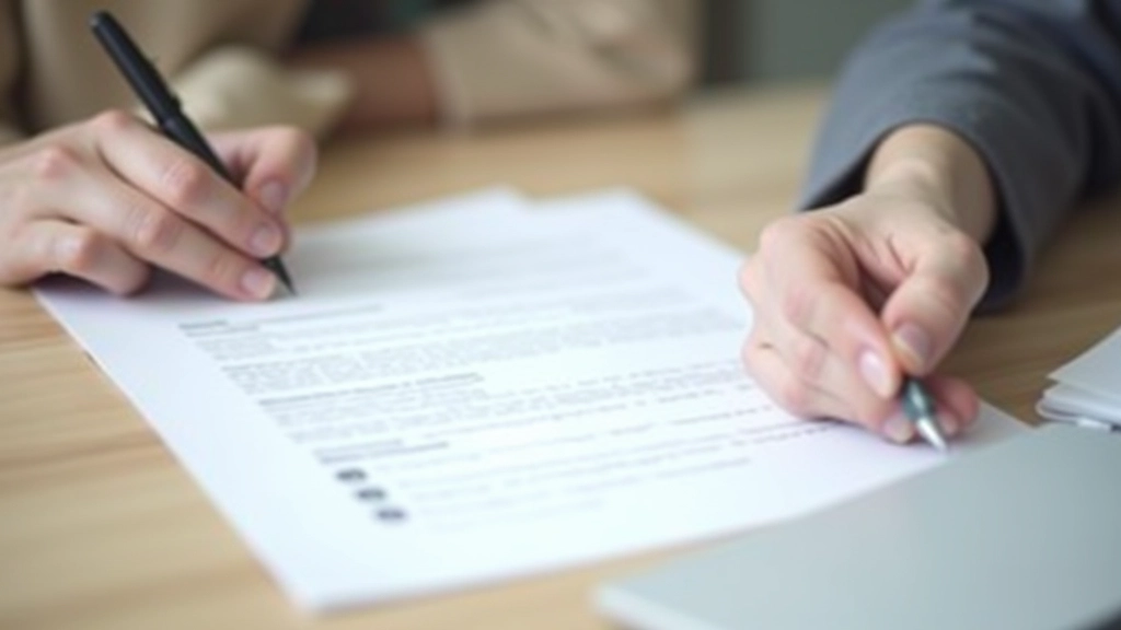 Contrato de construção e caneta na mesa profissional, assinatura legal documento renovação