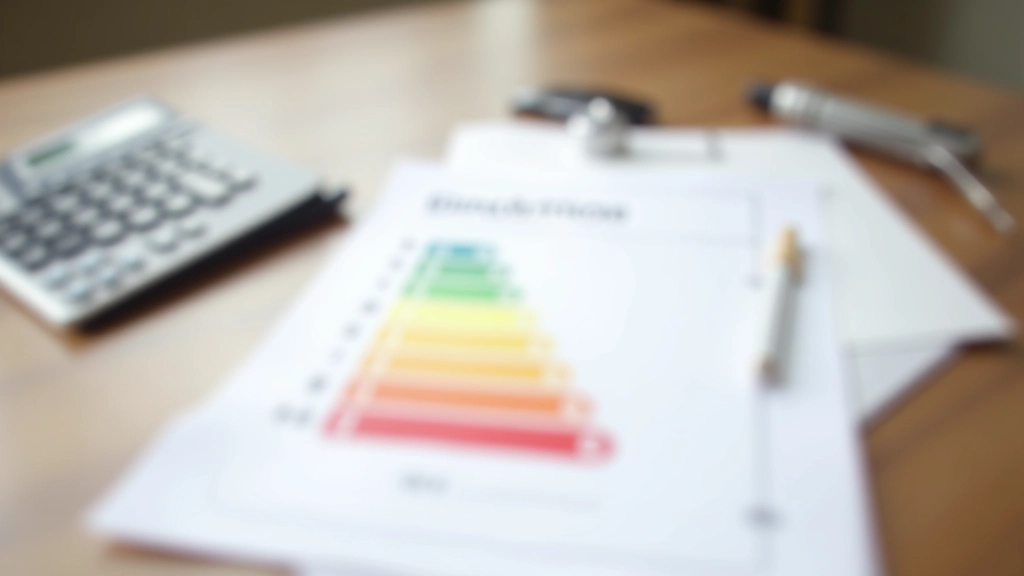 Gráfico visual mostrando as sete classes energéticas de A+ até F com cores variando de verde a vermelho, documentos de certificação ao lado