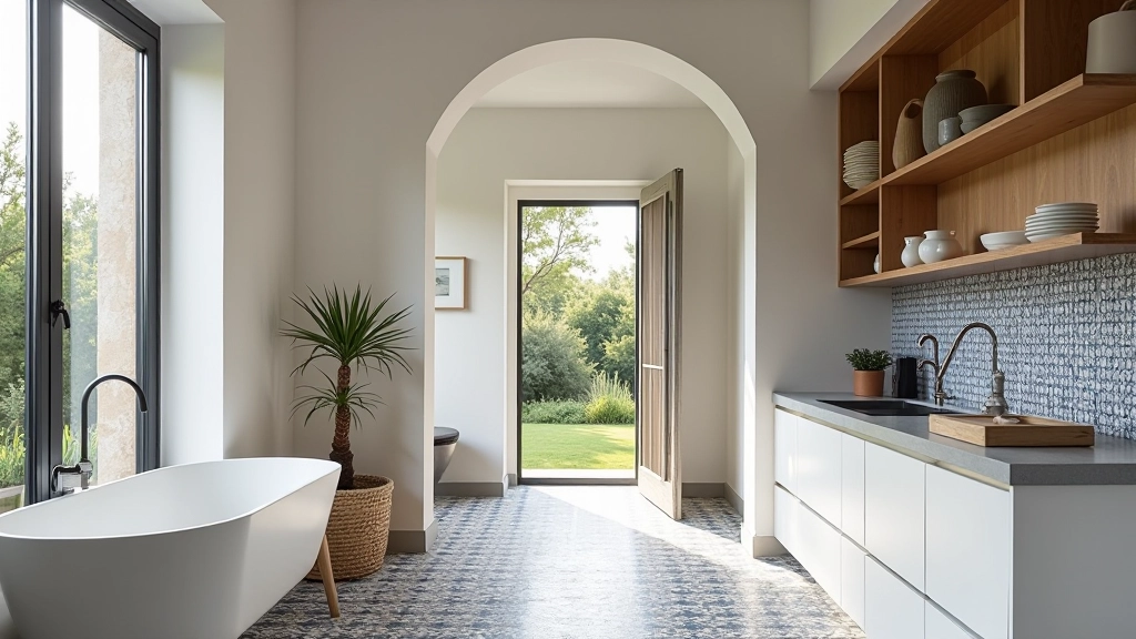 Interiores modernos portugueses com azulejos tradicionais e luz natural abundante em espaço renovado