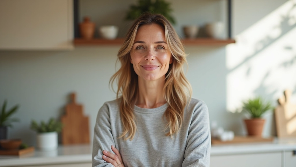 Retrato de cliente satisfeita com renovação da cozinha